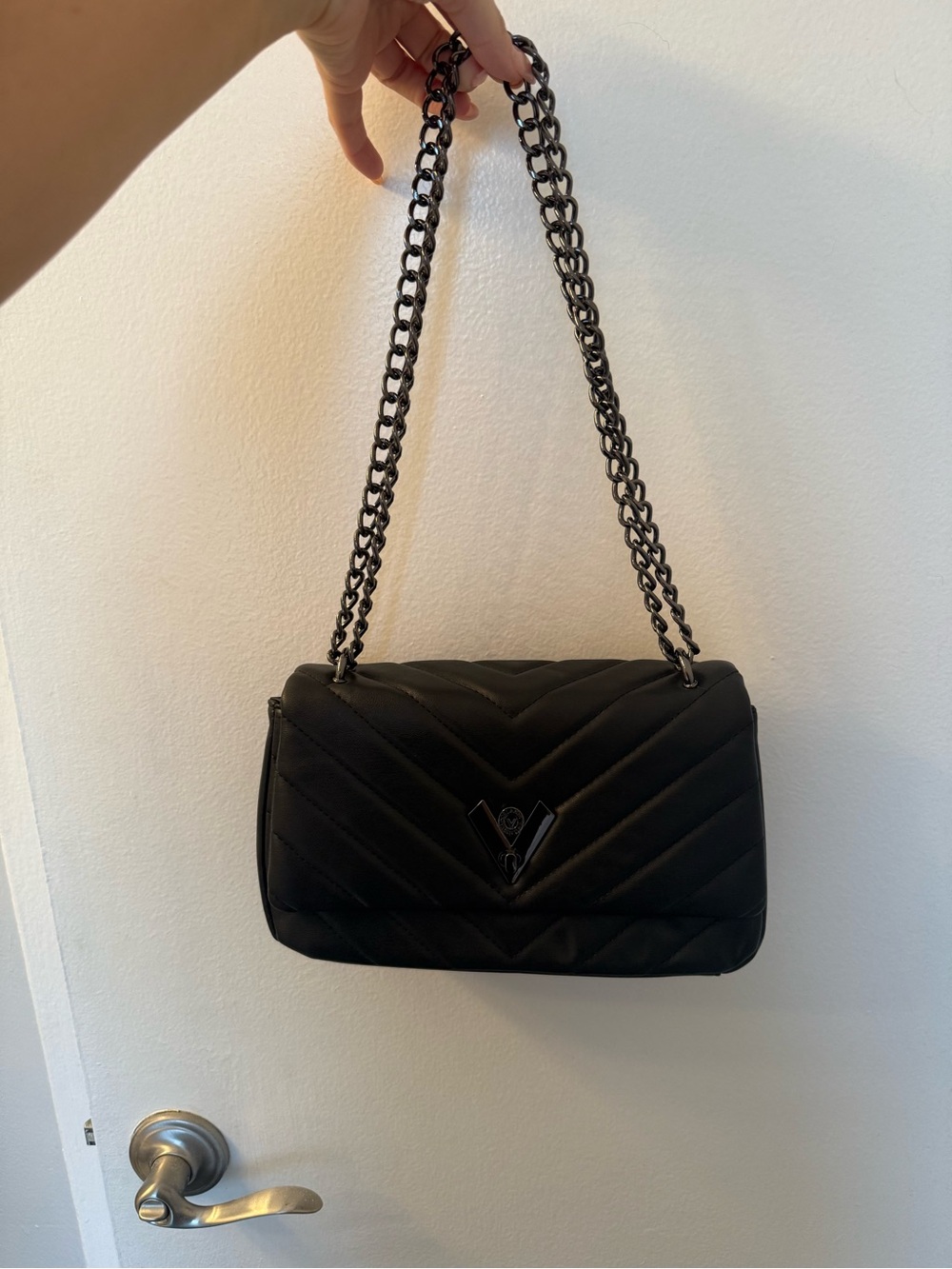 Black Quilted Chain-Handle Shoulder Bag